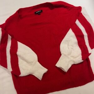 Express Red White Stripe Puff Sleeve Sweater Size S‎